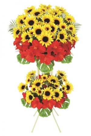 【フラワー装飾】祝い造花スタンド 夏 ひまわりハイビスカスイメージ
