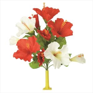 【フラワー装飾】島上フラワーホルダー装飾　ハイビスカス花束　レッドホワイトイメージ